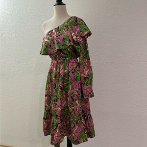 La Double J One Shoulder Silk Floral Dress Women's Size M
